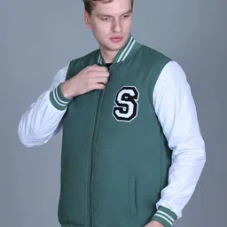 SANHOK Men Colourblocked Polyester Lightweight Crop Bomber with Patchwork Jacket image 5