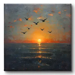 SAF Grey & Orange Canvas Ocean Sunset with Flying Birds Wall Art image 2