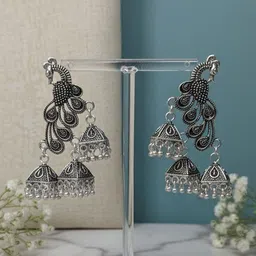 Cristal Craft Silver-Plated Alloy Artificial Stones and Beads Jhumkas image 3