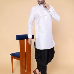 W & G Mandarin Collar Chanderi Silk Straight Kurta with Dhoti Pants image 4