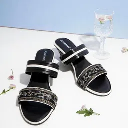 Kneetoes Women Bold Black Embroidered Wedge Sandals-image-71