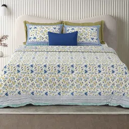 elanorhomes Blue Floral Printed Cotton 240 TC Fine King Bedsheet Set 2.74m x 2.28m-picture-23