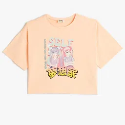 Koton Girls Typography Printed Extended Sleeves Applique T-shirt-picture-35