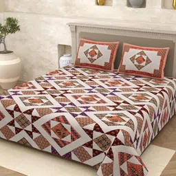 Myntra Elegant Homes White & Brown Ethnic Motifs 210 TC King Bedsheet with 2 Pillow Covers-picture-32
