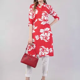 JIDI FASHION Floral Printed Mandrain Collar Straight Kurta-image-68