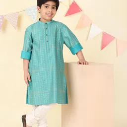 Fabindia Boys Geometric Printed Mandarin Collar Straight Kurta-picture-49