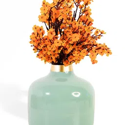 Ekhasa Aqua Blue & Gold Toned Metal Enamel Flower Vase-image-27