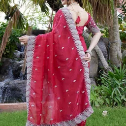 K 5 Fashion Embellished Beads and Stones Pure Chiffon Saree image 5