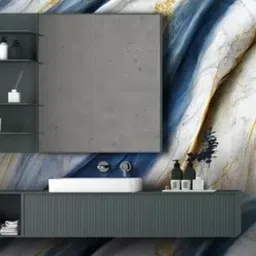 Aura Blue & Brown Abstract Printed Self Adhesive Wall Sticker image 5