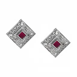 Sangria Silver-Plated Stones-Studded Oxidised Studs image 4