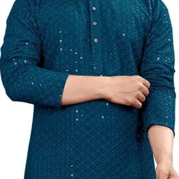 TUSUCREATION Men Sequinned Jacquard Kurta image 2