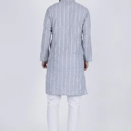 JASHNA Geometric Woven Design Thread Work Mandarin Collar Straight Kurta with Pyjamas image 4