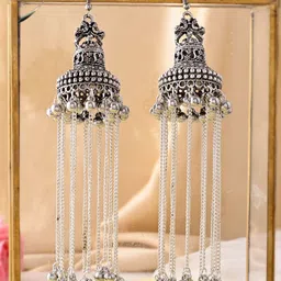Silvermerc Designs Silver Plated Artificial Beads Studded Oxidised Classic Drop Earrings image 1