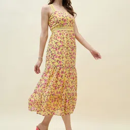 aayu Floral Print Schiffli Georgette Fit & Flare Midi Dress image 2