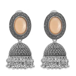 Shining Jewel - By Shivansh Silver-Plated CZ Studded & Ghungroo Beaded Dome Shaped Jhumkas-picture-16