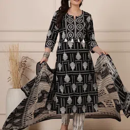 Anouk Women Ethnic Motifs Printed Thread Work Pure Cotton Kurta & Trousers & Dupatta-image-31