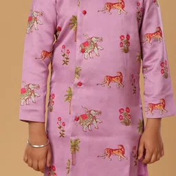 The Mini Trunk Boys Floral Printed Mandarin Collar Straight Kurta With Trouser image 3