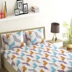 MAXNAP Sleep Support White Printed 144 TC Microfiber Queen Bedsheet Set 2.20 m x 2.40 m-picture-20