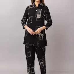PROBASIC Printed Shirt Collar Neck Tunic With Trousers Co-Ords-picture-37