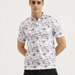 HSNT Men Geometric Printed Polo Collar Cotton Oversized T-shirt-picture-38