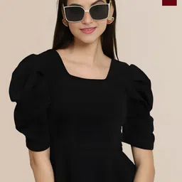 Mast & Harbour Women Pack Of 2 Puff Sleeves Peplum Top-picture-32