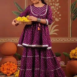 Rain & Rainbow Girls Floral Printed Regular Gotta Patti Pure Cotton Kurti with Sharara & With Dupatta-picture-27