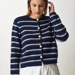 Happiness istanbul Women Striped Cardigan image 5