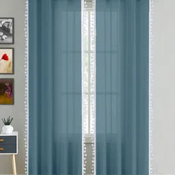 HOMEMONDE Blue 2 Pieces Sheer Cotton Window Curtain-image-39