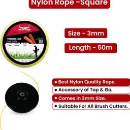 balwaan Trimmer Line/Nylon Rope Bundle for Brush Cutter (50m, 3mm Square)/ Grass Cutter/Weeder/Trimmer/Tap n Go Cordless Grass Trimmer image 4
