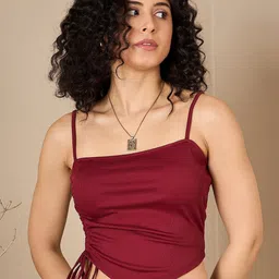 Kibo Women Self Design Shoulder Straps Crop Top image 2