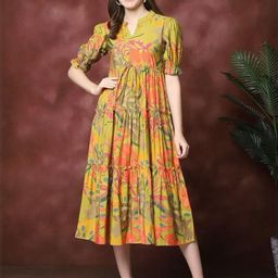 Suha Women V Neck Floral Print Puff Sleeve Fit & Flare Dress-picture-2