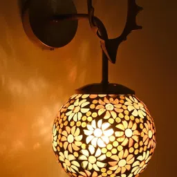 1ST TIME Red & Gold-Toned Printed Metal Spherical Shaped Wall Lamp image 4