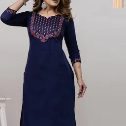 AUZAAI COLLECTION Selection Of 2 Floral Yoke Design Straight Cotton Kurtas-image-70