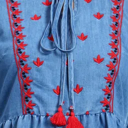 R.Code by The Roadster Life Co. Embroidered Denim A-Line Midi Dress image 3