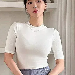 Istyle Can Women Solid Round Neck Short Sleeve Fitted Top-picture-11