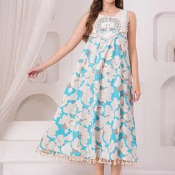 jyoti Women Teal CottonRayon Dress image 3