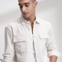 HIGHLANDER Men Comfort Relaxed Fit Textured Spread Collar Casual Shirt-picture-7