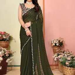 LeeliPeeri Designer Striped Embroidered Poly Georgette Saree-picture-11