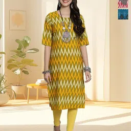 HERE&NOW Selection Of 3 Chevron Printed Round Neck Straight Kurtas-picture-11