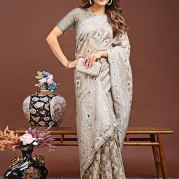 Peachmode Brown Woven Design Pure Linen Sarees-image-82