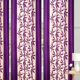BELLA TRUE Purple & Cream-Coloured 3 Pieces Floral Printed Long Door Curtains-picture-29