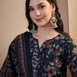 MASSTANI BY INDDUS Women Floral Printed Regular Sequinned Chanderi Cotton Top with Trousers & With Dupatta image 5