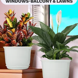 Kuber Industries White 2 Pieces Textured Flower Pots With Plate image 3