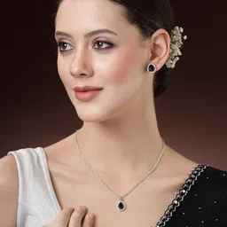 ZENEME Rhodium-Plated AD Stone-Studded Jewellery Set image 4