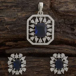 Kushal's Fashion Jewellery Sapphire Rhodium-Plated Party Zircon Pendant Set-image-24