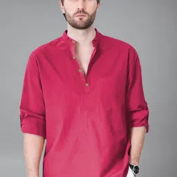 BHUVIKOO Mandarin Collar Roll Up Sleeves Kurta-picture-23