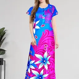 AAKARSHANA CREATION Blue Pure Cotton Maxi Printed Nightdress-image-84