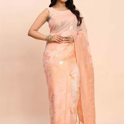 HERE&NOW Woven Design Zari Linen Blend Handloom Saree image 4