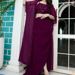 QISSA Women Embroidered Top Shrug & Skirt Co-Ords-picture-24