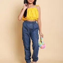 YK Girls Schiffli Shoulder Straps Pure Cotton Top With Jogger-image-61